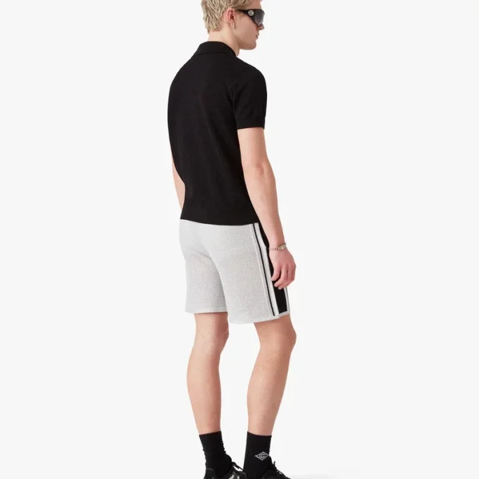 Black Pointelle Monogram Short Sleeve Polo Shirt Black Pointelle Monogram Short Sleeve Polo Shirt
