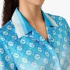 Blue Gradient Monogram Knotted Cropped Silk Shirt Blue Gradient Monogram Knotted Cropped Silk Shirt