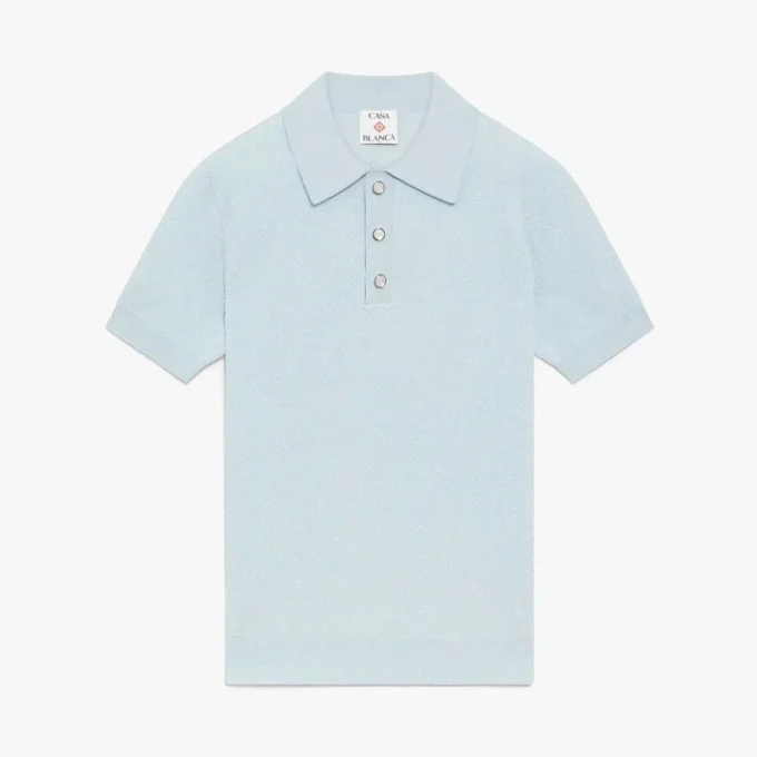 Blue Pointelle Monogram Short Sleeve Polo Shirt Blue Pointelle Monogram Short Sleeve Polo Shirt