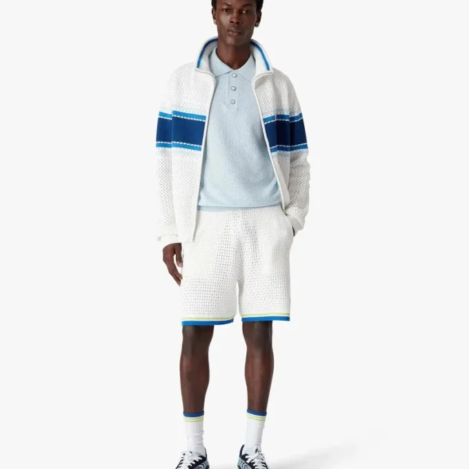 Blue Pointelle Monogram Short Sleeve Polo Shirt Blue Pointelle Monogram Short Sleeve Polo Shirt