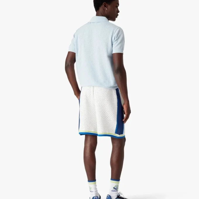Blue Pointelle Monogram Short Sleeve Polo Shirt Blue Pointelle Monogram Short Sleeve Polo Shirt