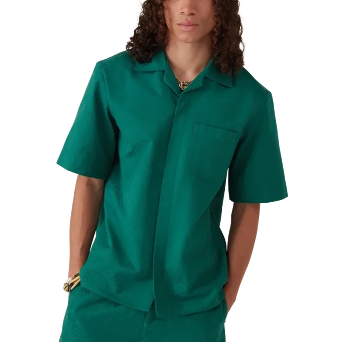Cotton Monogram Short Sleeve Jacquard Shirt Cotton Monogram Short Sleeve Jacquard Shirt