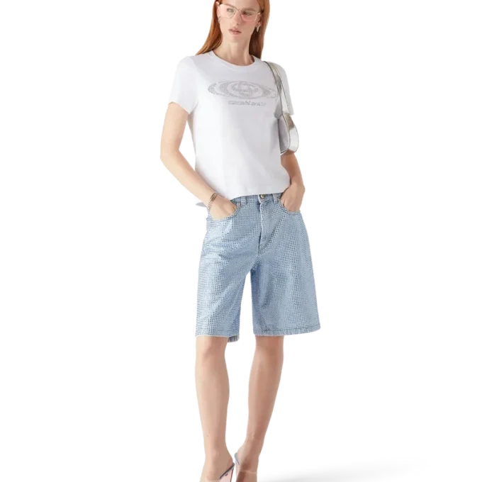 Crystal Warped Logo Fitted Short Sleeve T-Shirt Crystal Warped Logo Fitted Short Sleeve T-Shirt