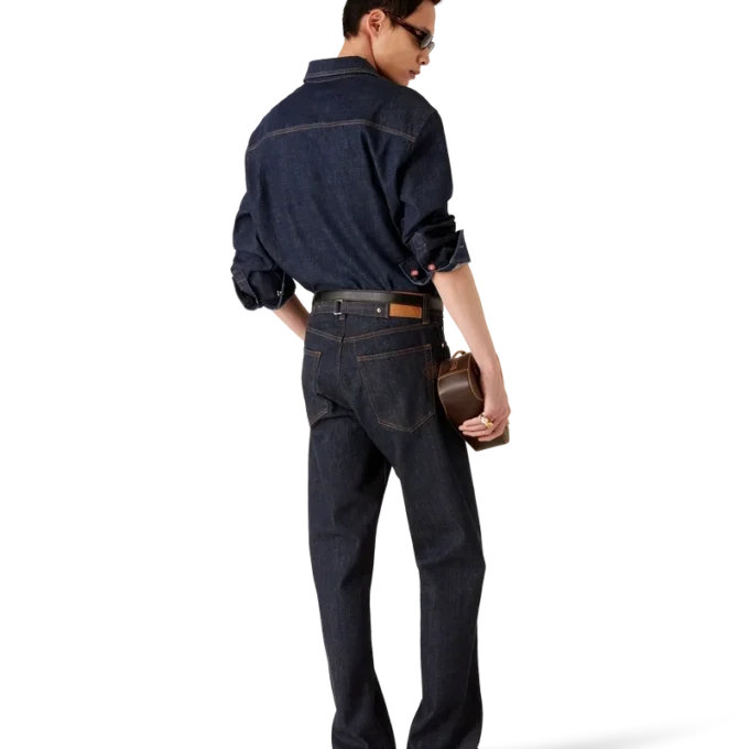Denim Short Sleeve Shirt with Logo Embroidery Denim Short Sleeve Shirt with Logo Embroidery