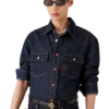 Denim Short Sleeve Shirt with Logo Embroidery Denim Short Sleeve Shirt with Logo Embroidery