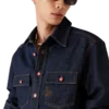Denim Short Sleeve Shirt with Logo Embroidery Denim Short Sleeve Shirt with Logo Embroidery