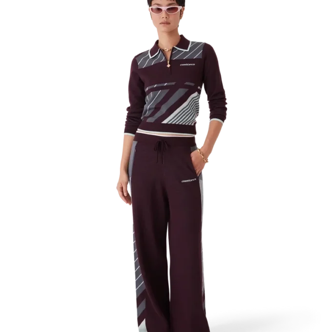 Diagonal Tennis Merino Long Sleeve Polo Shirt