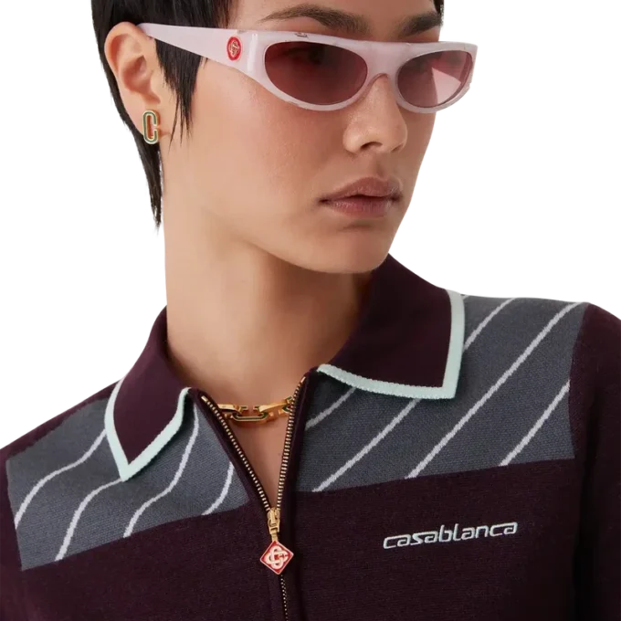 Diagonal Tennis Merino Long Sleeve Polo Shirt