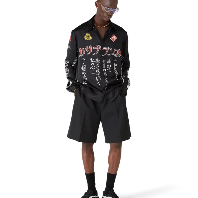 Emblem Long Sleeve Silk Satin Shirt Emblem Long Sleeve Silk Satin Shirt