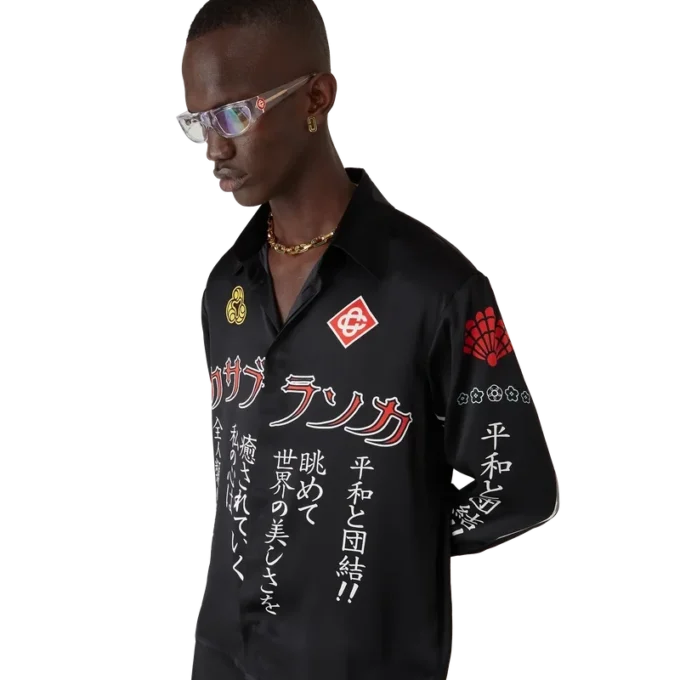 Emblem Long Sleeve Silk Satin Shirt Emblem Long Sleeve Silk Satin Shirt