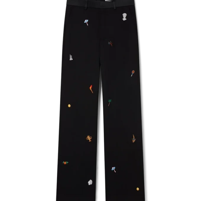 Embroidered Motif Wool Tailored Trousers Embroidered Motif Wool Tailored Trousers