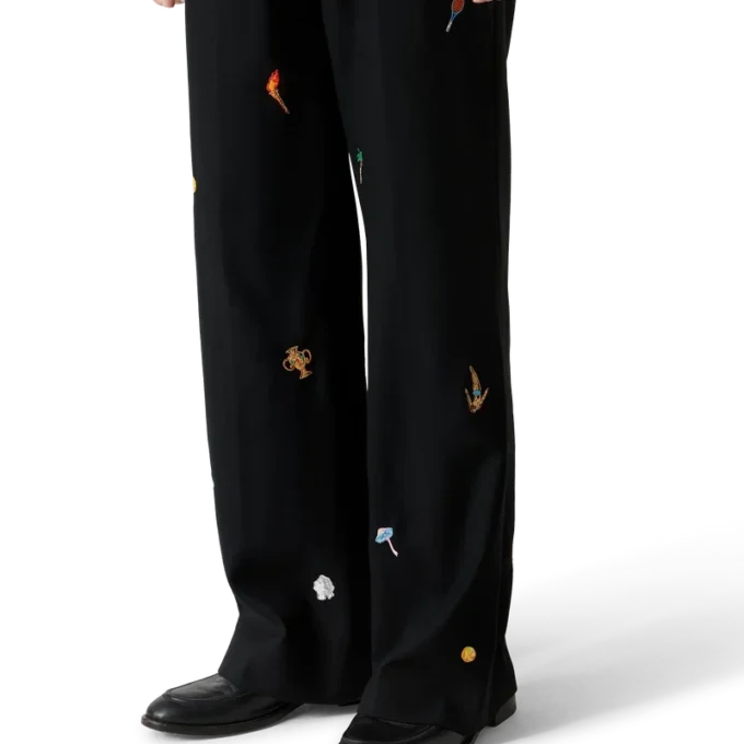 Embroidered Motif Wool Tailored Trousers Embroidered Motif Wool Tailored Trousers
