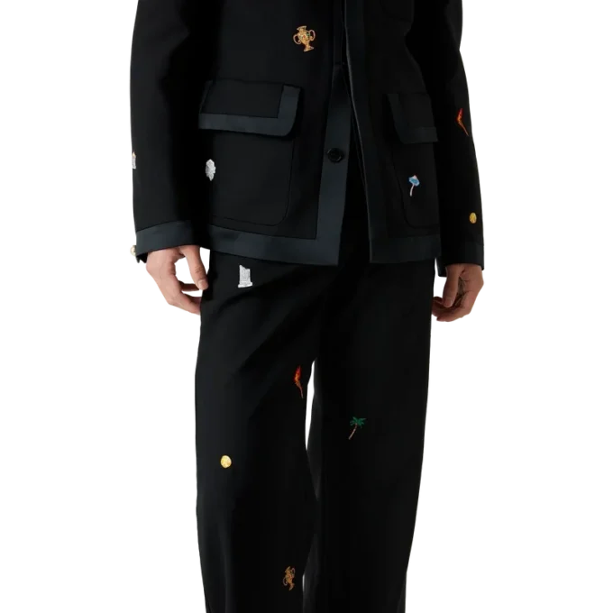 Embroidered Motif Wool Tailored Trousers Embroidered Motif Wool Tailored Trousers