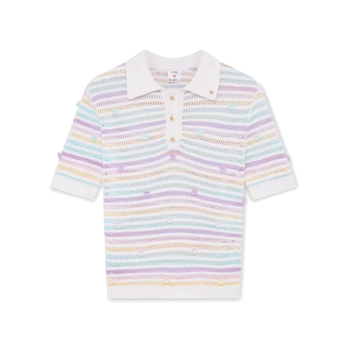 Flower Stripe Cotton Crochet Polo