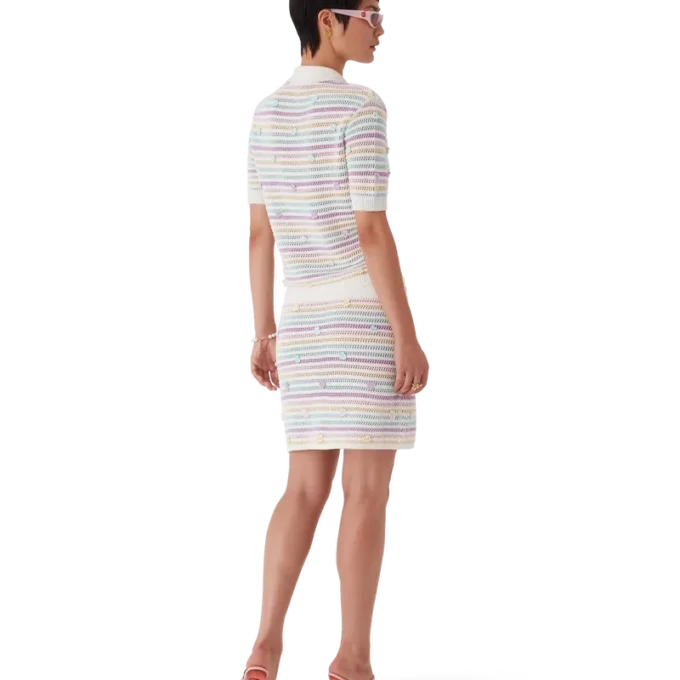 Flower Stripe Cotton Crochet Polo