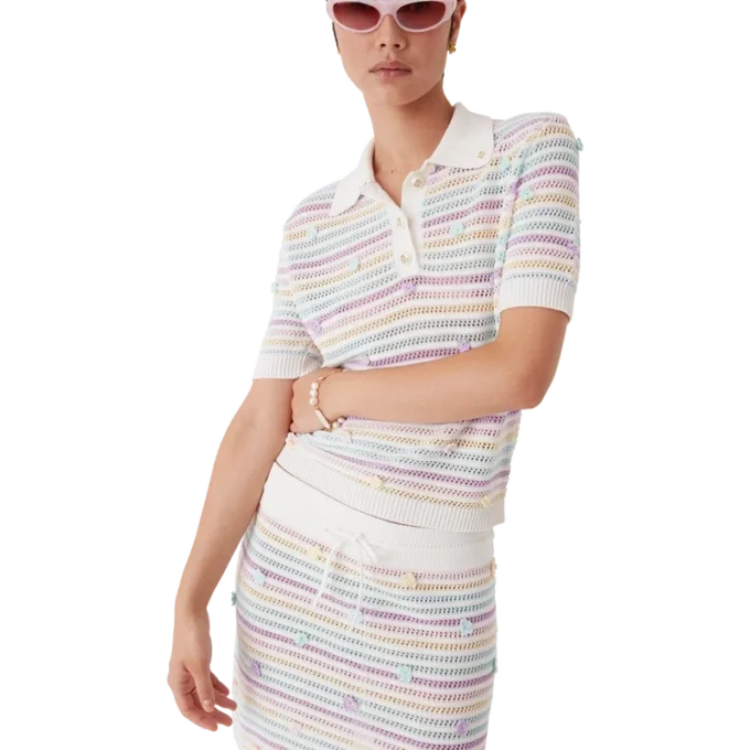 Flower Stripe Cotton Crochet Polo