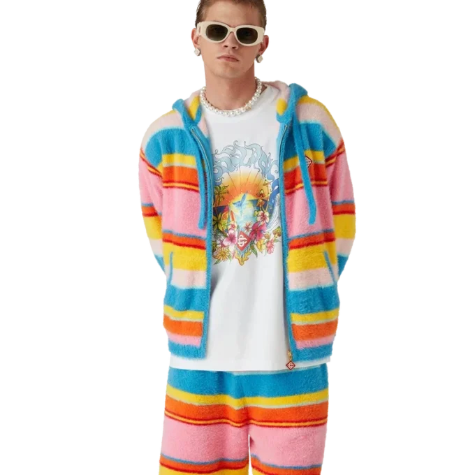 Fluffy Stripe Oversized Hooded Sweatshirt Fluffy Stripe Oversized Hooded Sweatshirt
