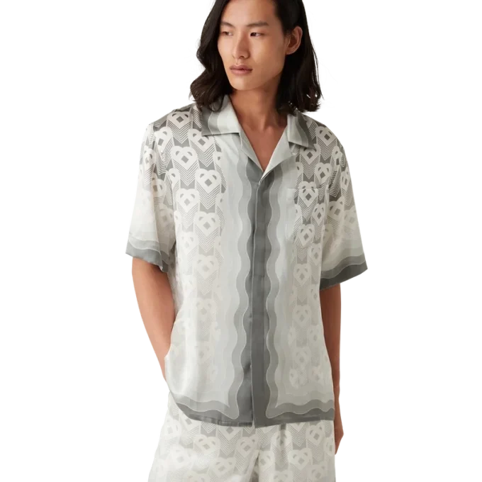 Gradient Heart Monogram Silk Shirt Gradient Heart Monogram Silk Shirt
