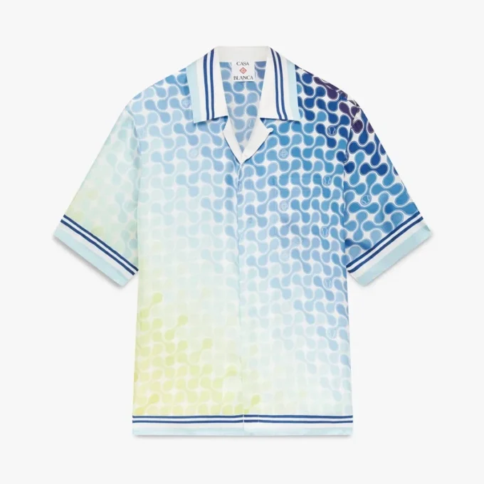 Gradient Tennis Tile Short Sleeve Silk Shirt Gradient Tennis Tile Short Sleeve Silk Shirt