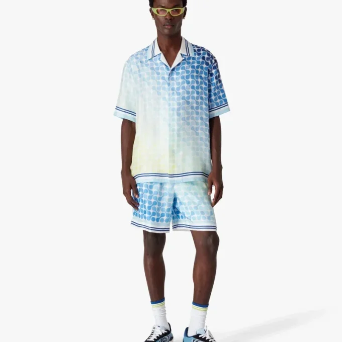 Gradient Tennis Tile Short Sleeve Silk Shirt Gradient Tennis Tile Short Sleeve Silk Shirt
