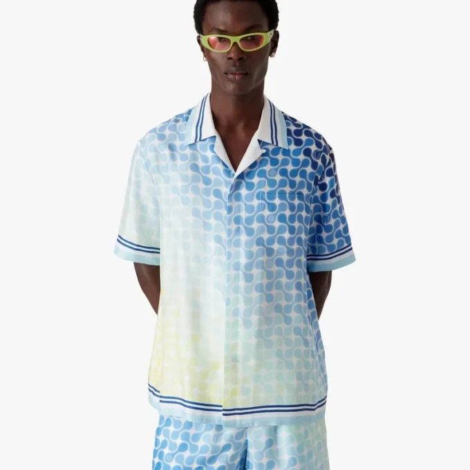 Gradient Tennis Tile Short Sleeve Silk Shirt Gradient Tennis Tile Short Sleeve Silk Shirt