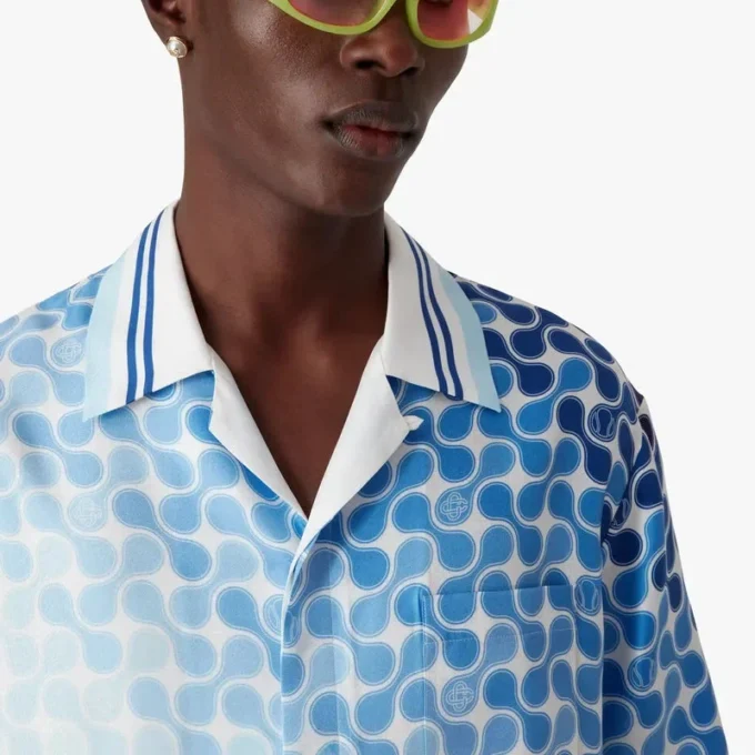 Gradient Tennis Tile Short Sleeve Silk Shirt Gradient Tennis Tile Short Sleeve Silk Shirt