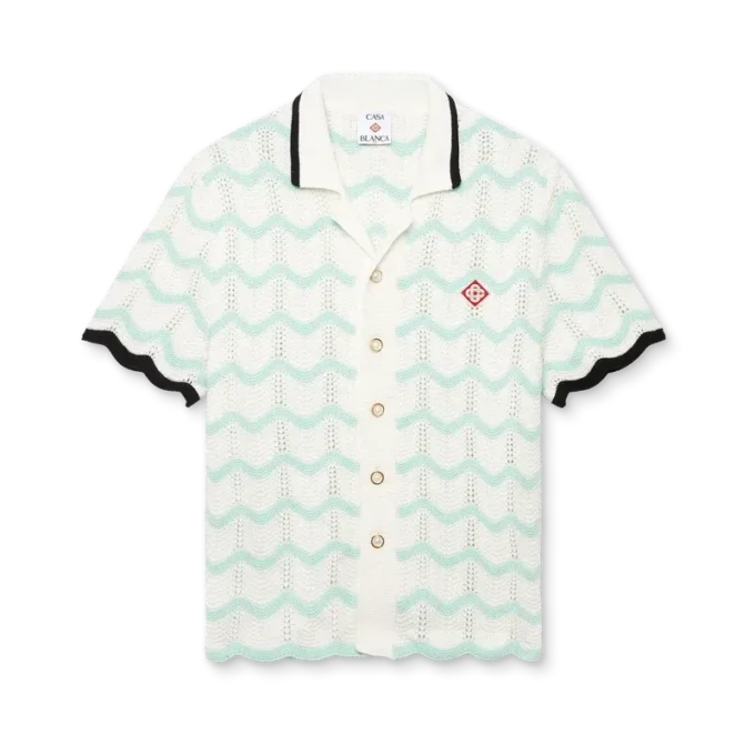 Gradient Wave Cotton Crochet Short Sleeve Shirt Gradient Wave Cotton Crochet Short Sleeve Shirt