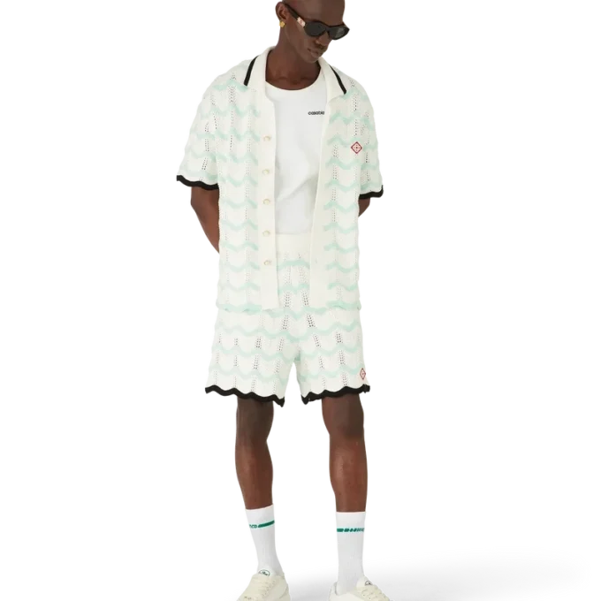 Gradient Wave Cotton Crochet Short Sleeve Shirt Gradient Wave Cotton Crochet Short Sleeve Shirt