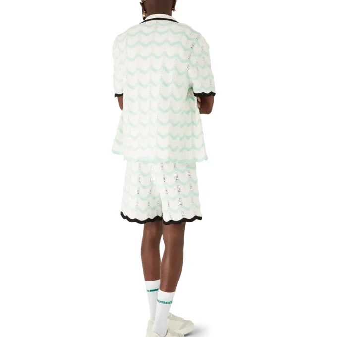 Gradient Wave Cotton Crochet Short Sleeve Shirt Gradient Wave Cotton Crochet Short Sleeve Shirt