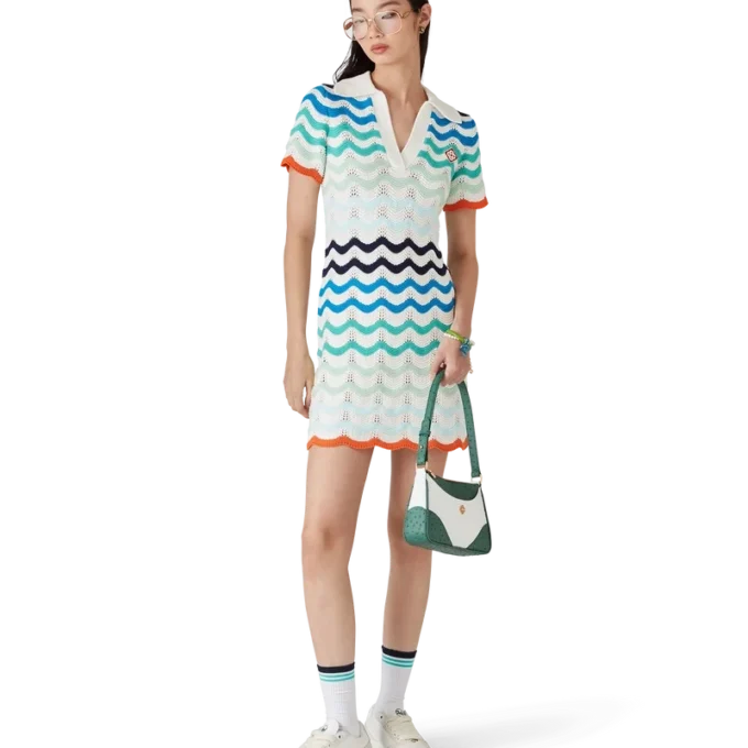 Gradient Wave Crochet Mini Dress