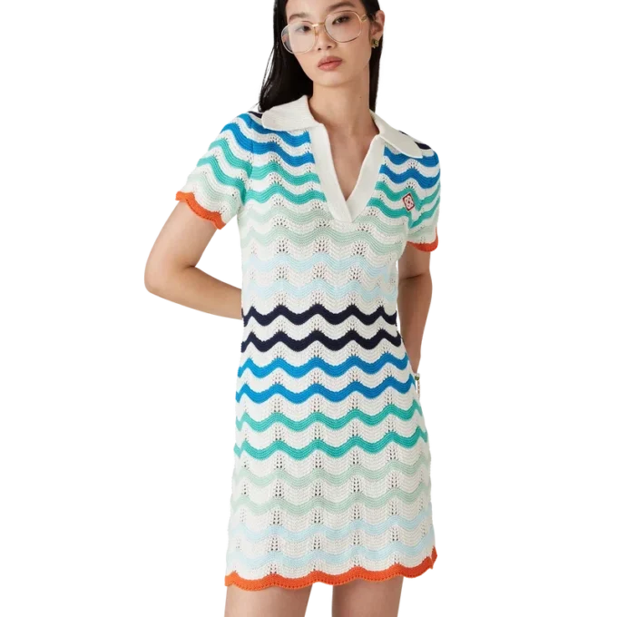 Gradient Wave Crochet Mini Dress