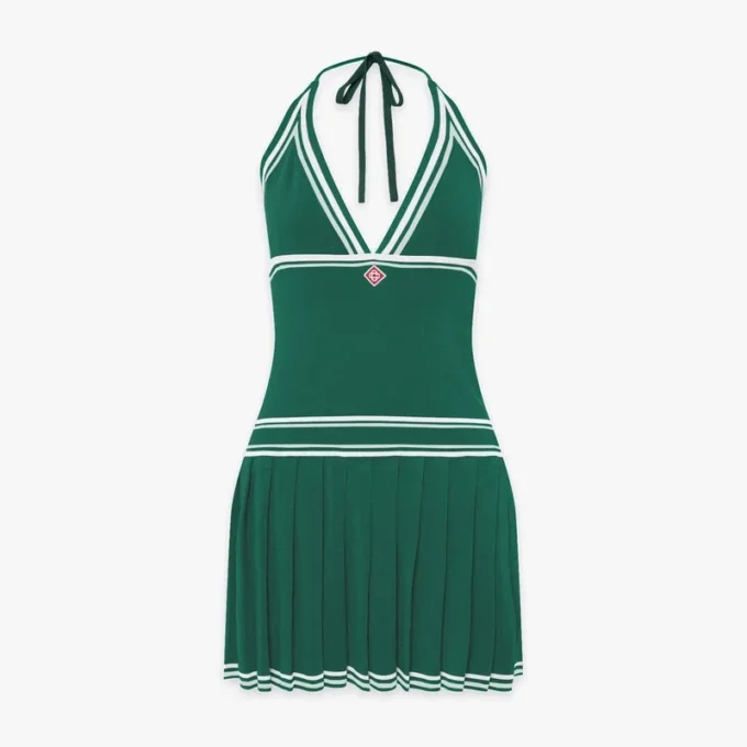 Green Pleated Halter Mini Dress Green Pleated Halter Mini Dress