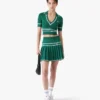Green Pleated Knit Mini Skirt