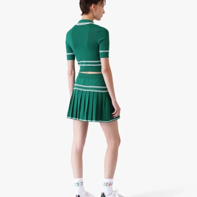 Green Pleated Knit Mini Skirt