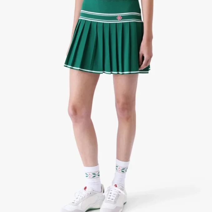 Green Pleated Knit Mini Skirt