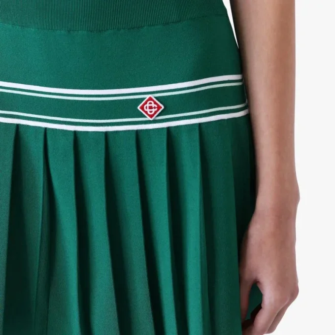 Green Pleated Knit Mini Skirt