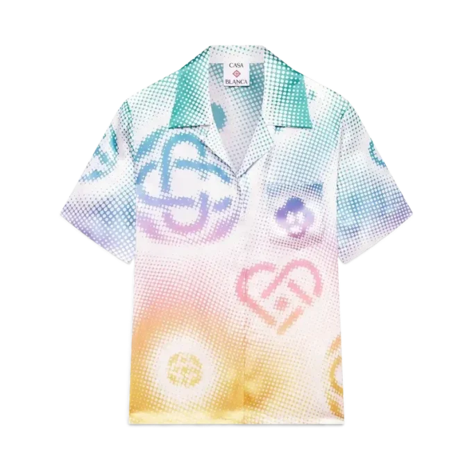 Halftone Logo Cuban Collar Short Sleeve Shirt