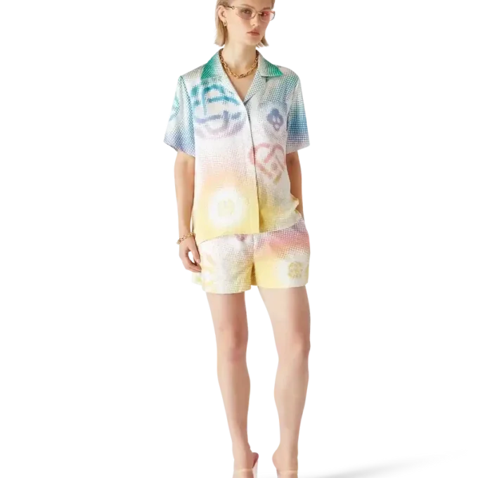 Halftone Logo Cuban Collar Short Sleeve Shirt