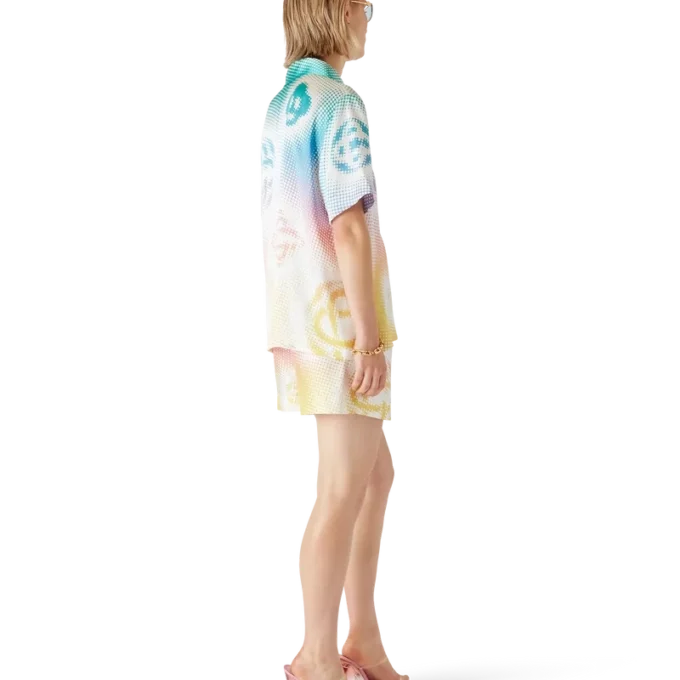 Halftone Logo Cuban Collar Short Sleeve Shirt