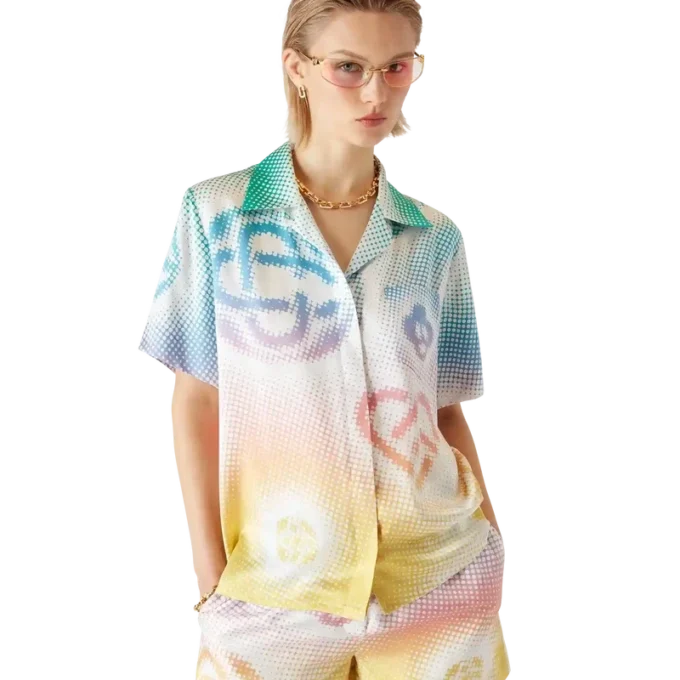 Halftone Logo Cuban Collar Short Sleeve Shirt