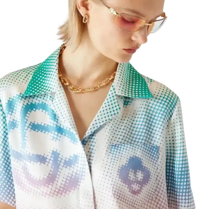 Halftone Logo Cuban Collar Short Sleeve Shirt