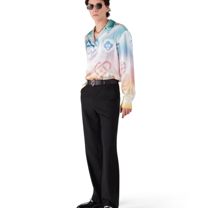 Halftone Logo Long Sleeve Silk Shirt Halftone Logo Long Sleeve Silk Shirt