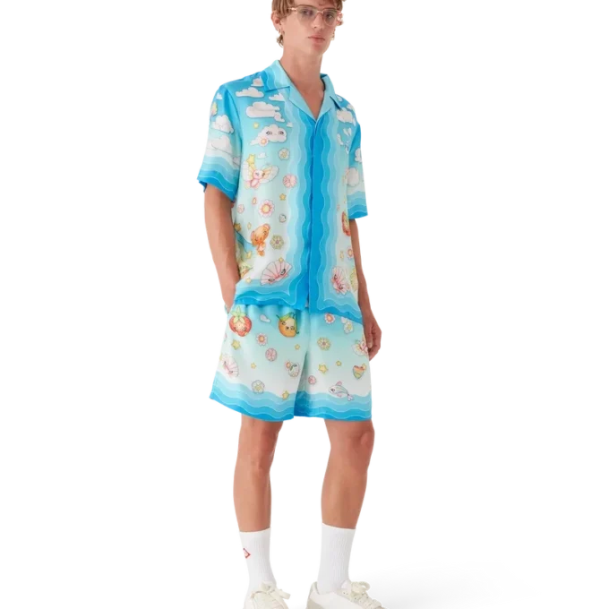 Kawaii Motif Short Sleeve Silk Twill Shirt Kawaii Motif Short Sleeve Silk Twill Shirt