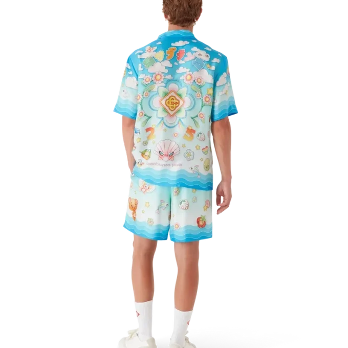 Kawaii Motif Short Sleeve Silk Twill Shirt Kawaii Motif Short Sleeve Silk Twill Shirt