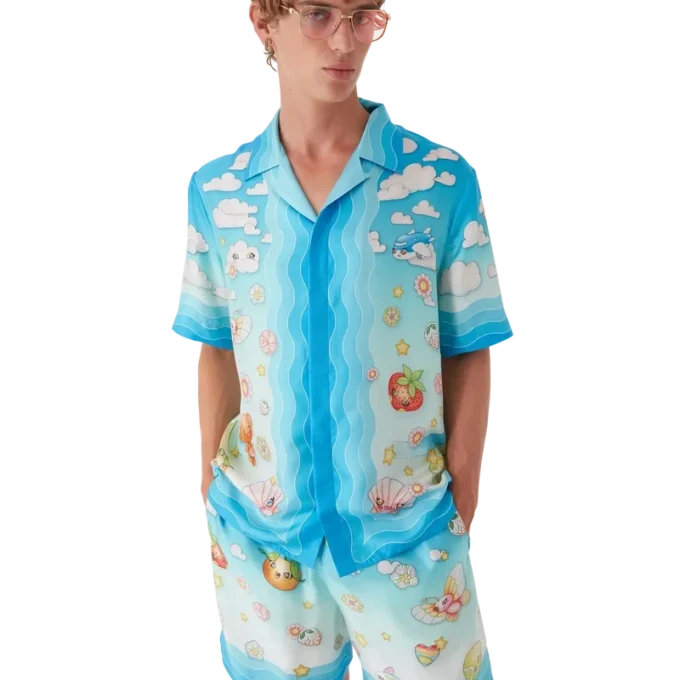 Kawaii Motif Short Sleeve Silk Twill Shirt Kawaii Motif Short Sleeve Silk Twill Shirt