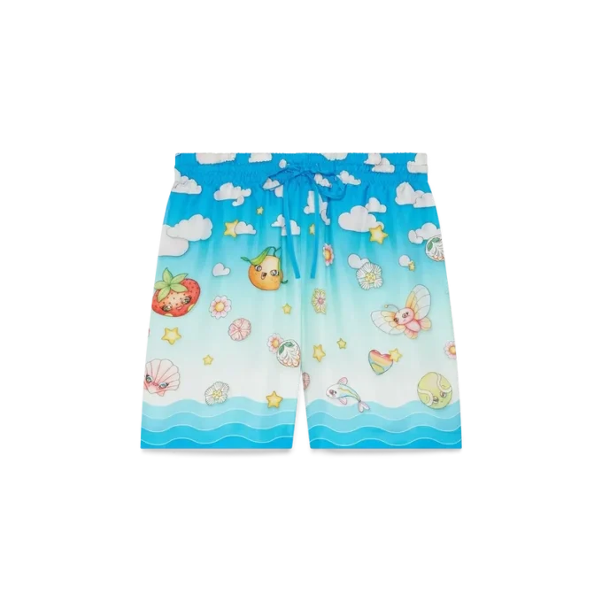 Kawaii Motif Silk Twill Shorts Kawaii Motif Silk Twill Shorts