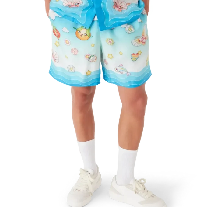 Kawaii Motif Silk Twill Shorts Kawaii Motif Silk Twill Shorts