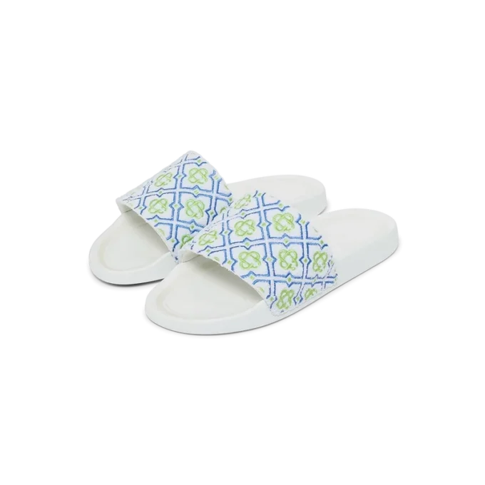 Mens White Monogram Pool Slides Mens White Monogram Pool Slides