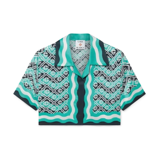 Monogram Wave Cropped Silk Shirt Monogram Wave Cropped Silk Shirt