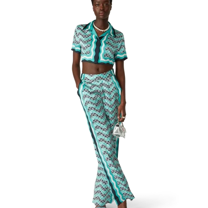 Monogram Wave Cropped Silk Shirt Monogram Wave Cropped Silk Shirt